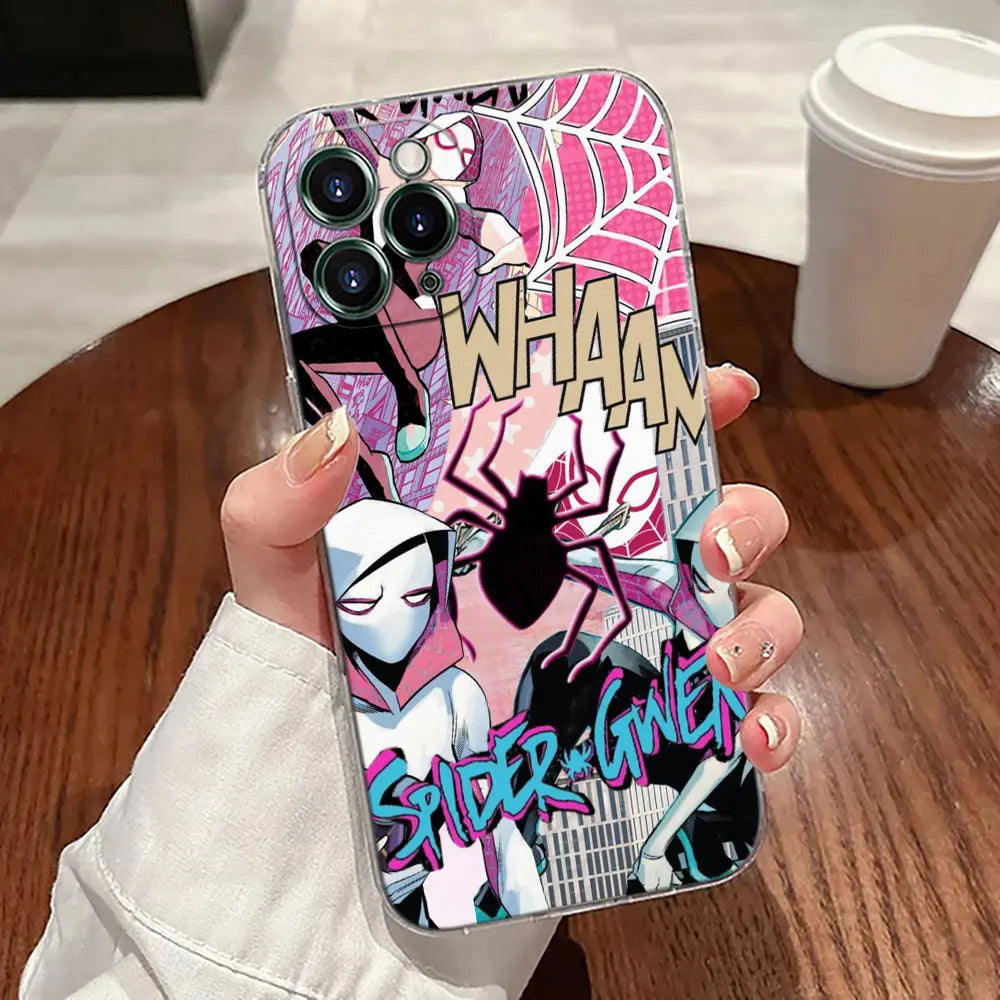 Miles Morales Spiderman Gwen Transparent Phone Case For iPhone