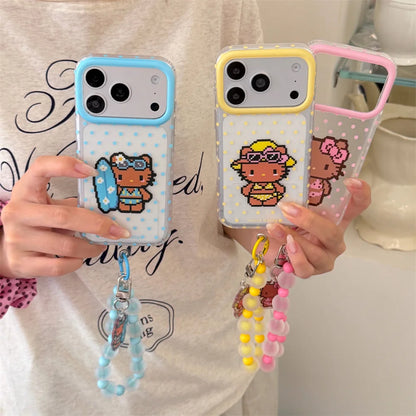 Kawaii Pixel Kitty Polka Dot Phone Case For iPhone