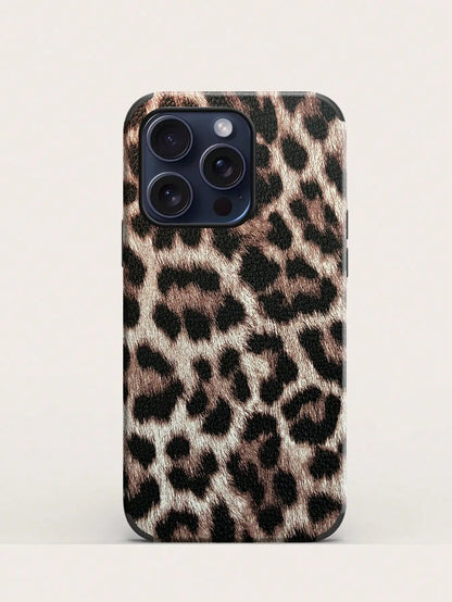 Leopard Pattern Leather Craft Soft Phone Case For iPhone