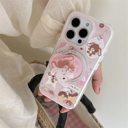 Cartoon Bunny Bear MagSafe Stand Shockproof Case