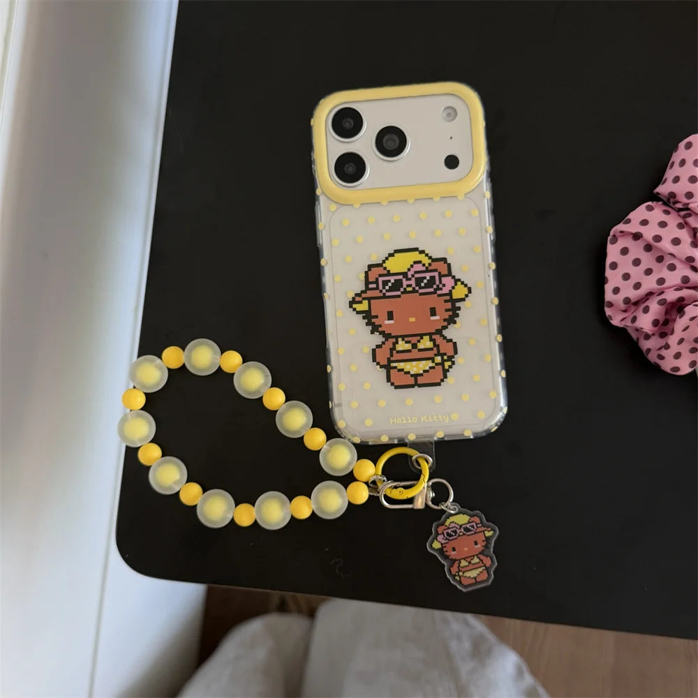 Kawaii Pixel Kitty Polka Dot Phone Case For iPhone