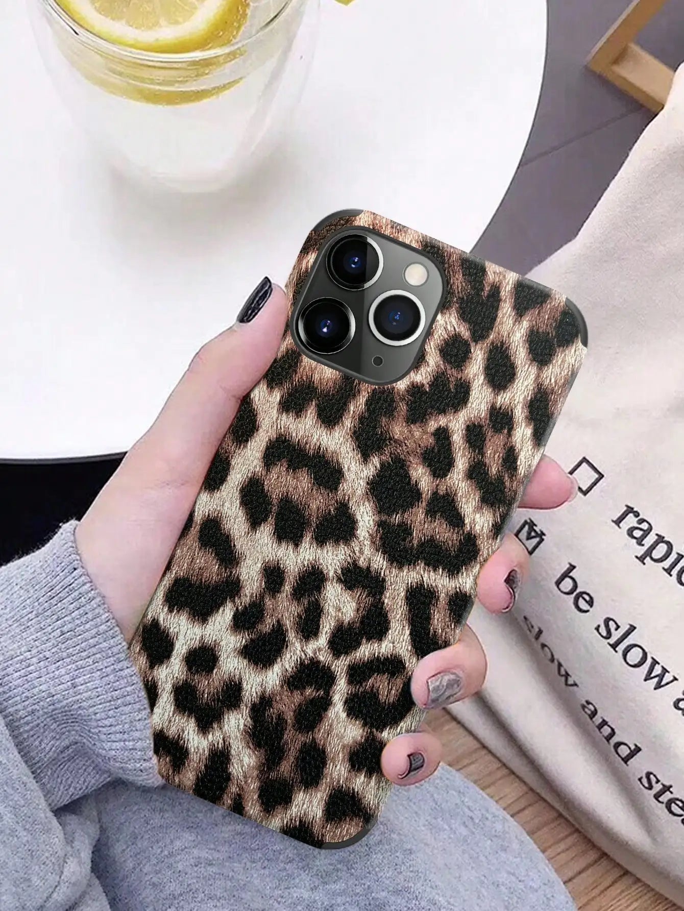 Leopard Pattern Leather Craft Soft Phone Case For iPhone