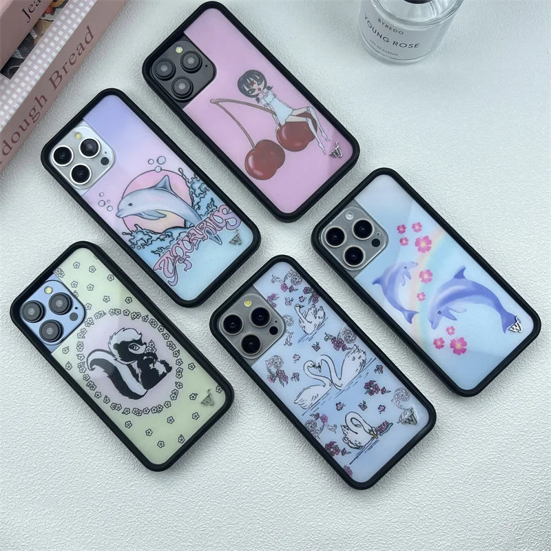 Cute Animal & Cherry Print iPhone Case – Wildflower Cartoon Design