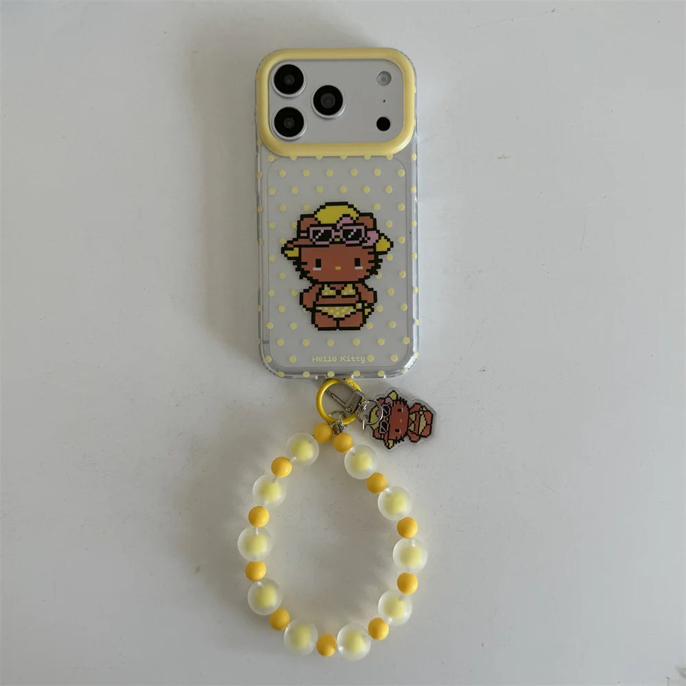 Kawaii Pixel Kitty Polka Dot Phone Case For iPhone