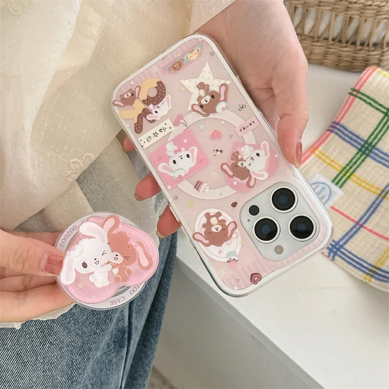 Cartoon Bunny Bear MagSafe Stand Shockproof Case