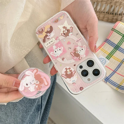 Cartoon Bunny Bear MagSafe Stand Shockproof Case