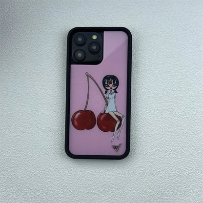 Cute Animal & Cherry Print iPhone Case – Wildflower Cartoon Design