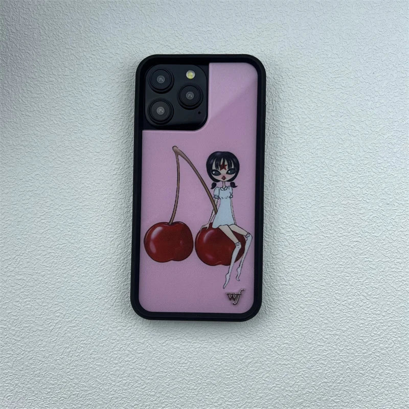 Cute Animal & Cherry Print iPhone Case – Wildflower Cartoon Design