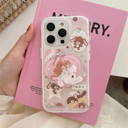 Cartoon Bunny Bear MagSafe Stand Shockproof Case