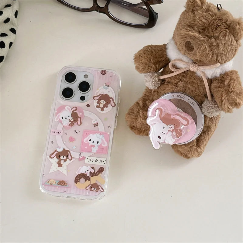 Cartoon Bunny Bear MagSafe Stand Shockproof Case