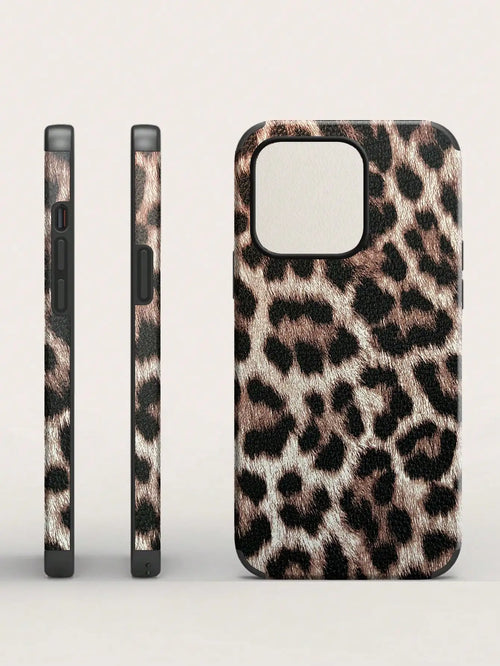 Leopard Pattern Leather Craft Soft Phone Case For iPhone