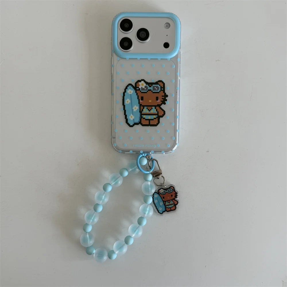 Kawaii Pixel Kitty Polka Dot Phone Case For iPhone