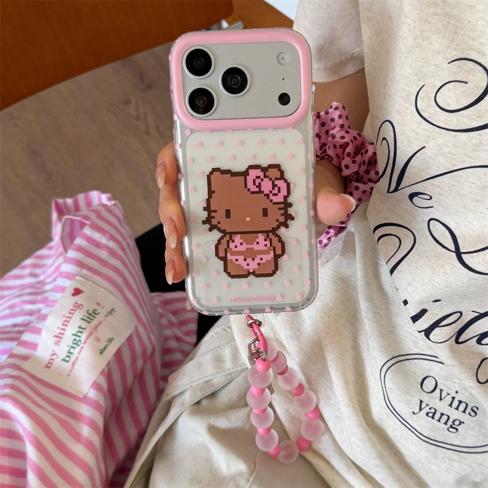 Kawaii Pixel Kitty Polka Dot Phone Case For iPhone