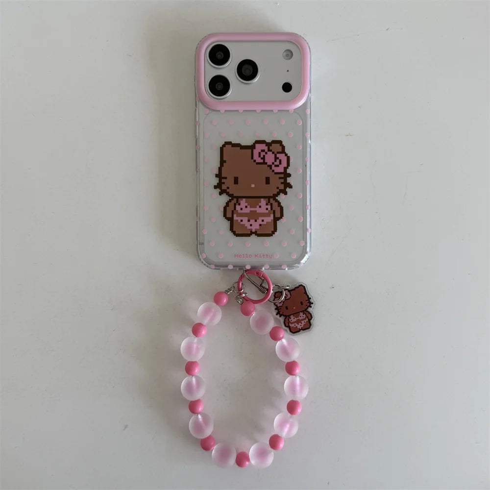 Kawaii Pixel Kitty Polka Dot Phone Case For iPhone
