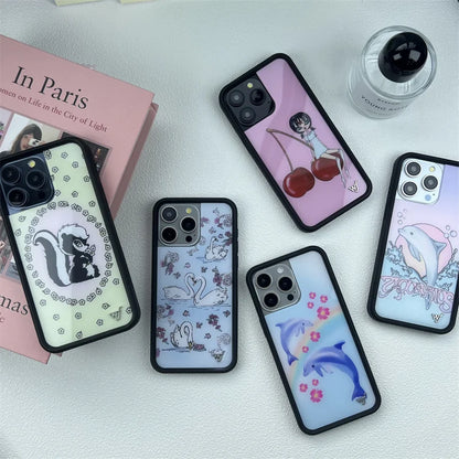 Cute Animal & Cherry Print iPhone Case – Wildflower Cartoon Design