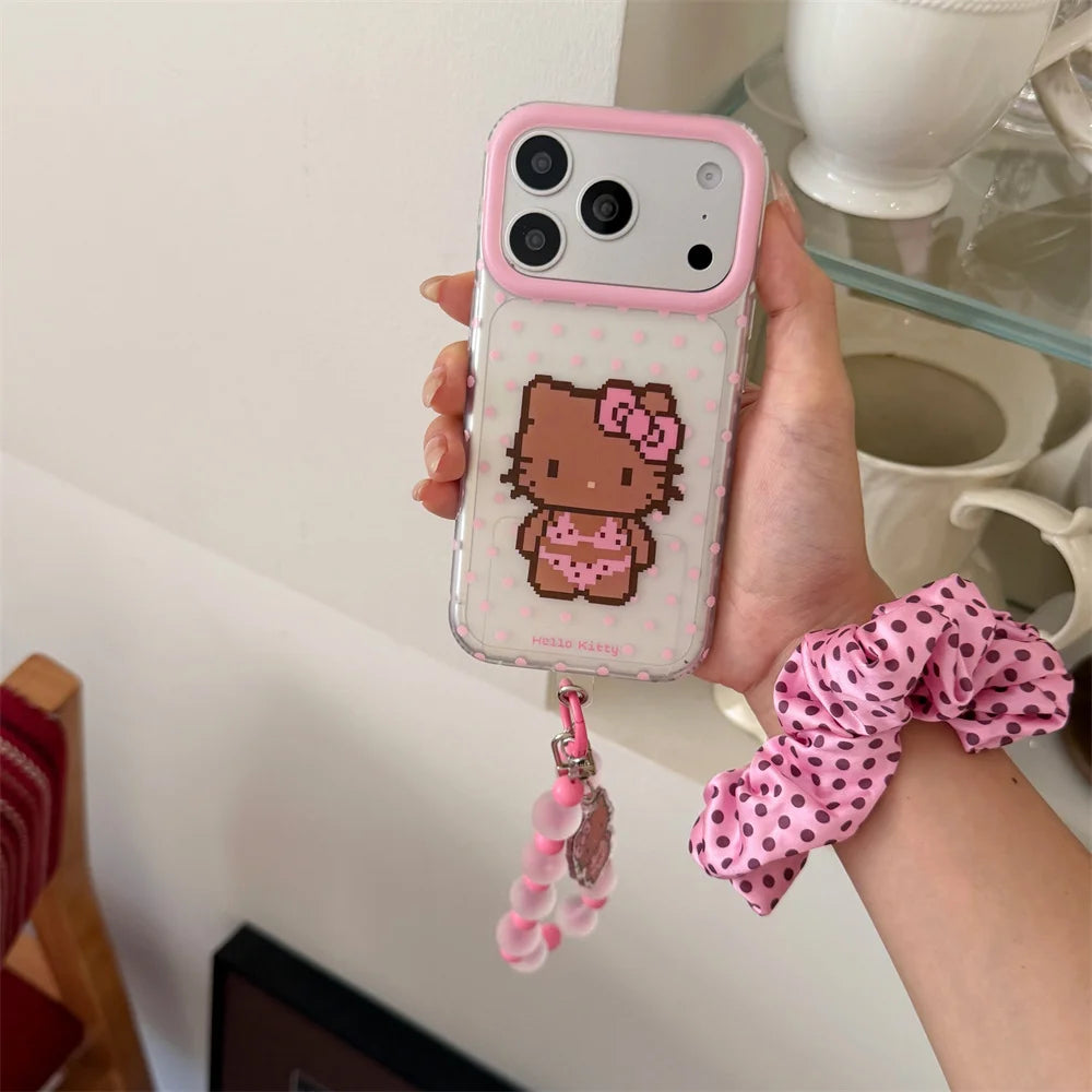 Kawaii Pixel Kitty Polka Dot Phone Case For iPhone