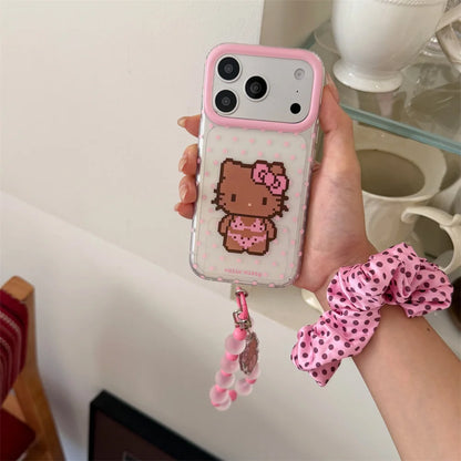 Kawaii Pixel Kitty Polka Dot Phone Case For iPhone