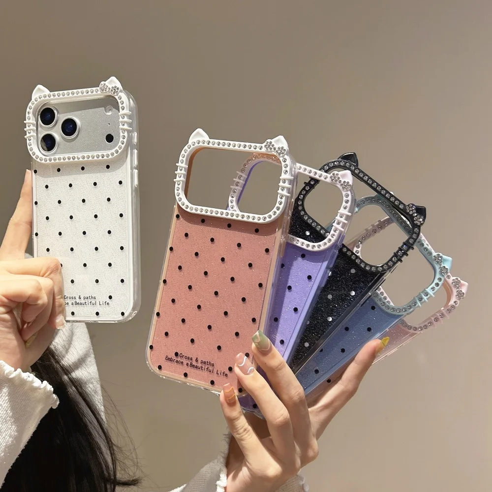 Fashion Polka Dot Cat Ear Diamond Case Phone Case For iPhone