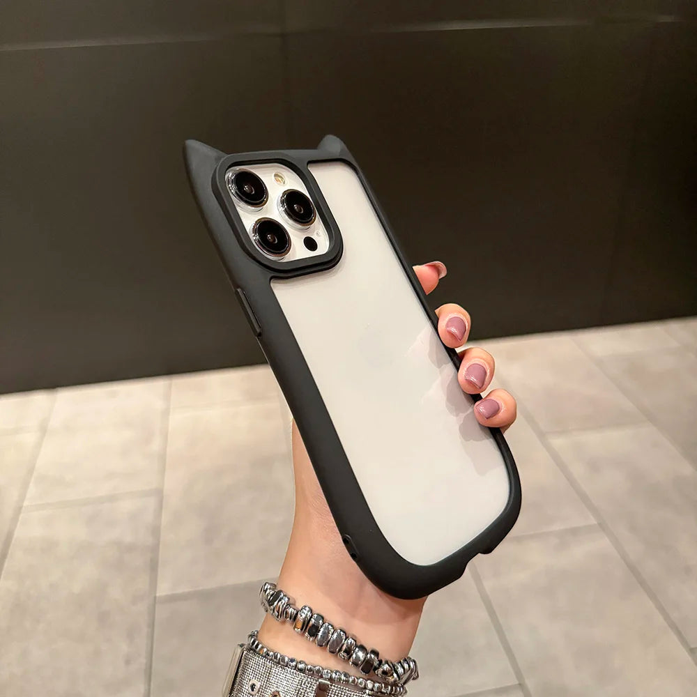 Cute Cat Ear Claw Grip Tok Holder Phone Case Acrylic Transparent Cover