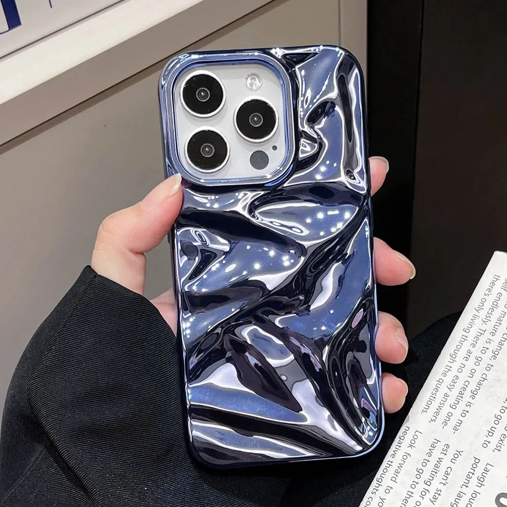 Luxury Electroplated Silver 3D Wrinkle Phone Case Purple Water Ripple Soft Cover