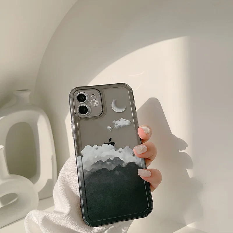 Moon Night Cloud Scenery Transparent Phone Case For iPhone