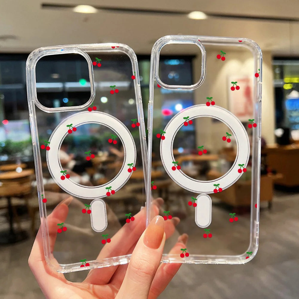 For Magsafe Wireless Charger Case For iPhone Air Cute Cherry Print Phone Cover