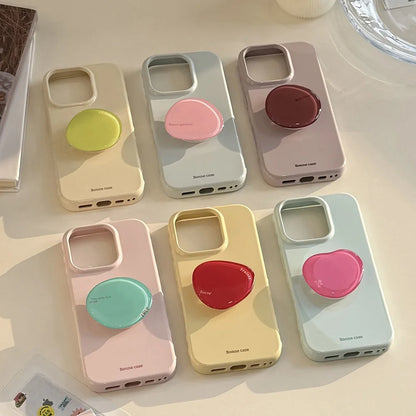 Korean Style Simple Solid Colors With Phone Holder Stand Case For iPhone Shockproof Protective Cover﻿