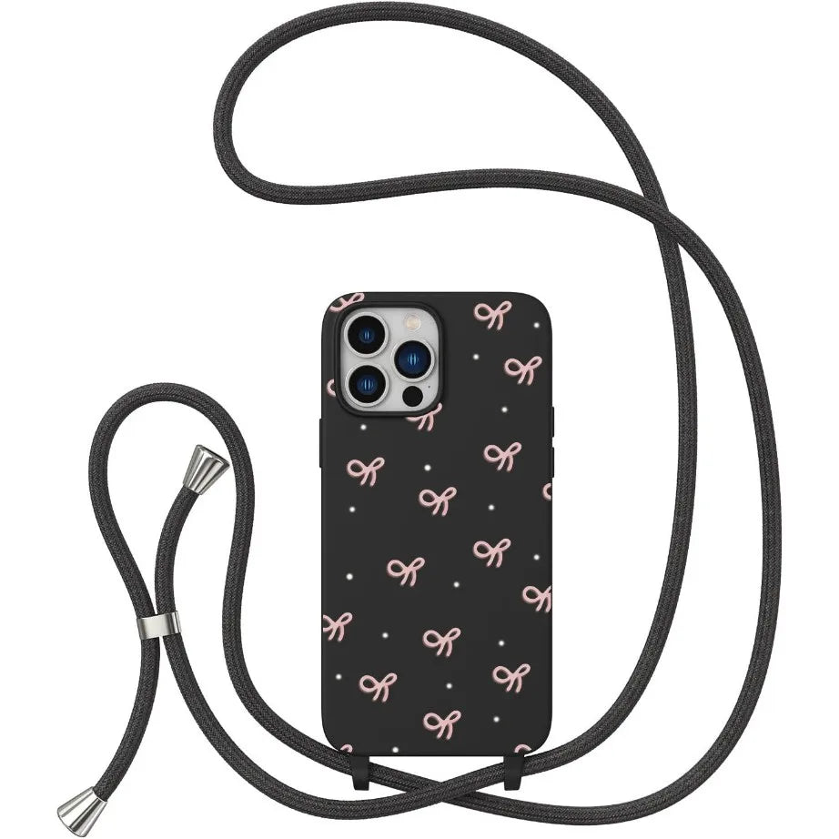 Pink Bow Case With Adjustable Strap For iPhone