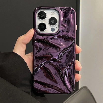 Luxury Electroplated Silver 3D Wrinkle Phone Case Purple Water Ripple Soft Cover