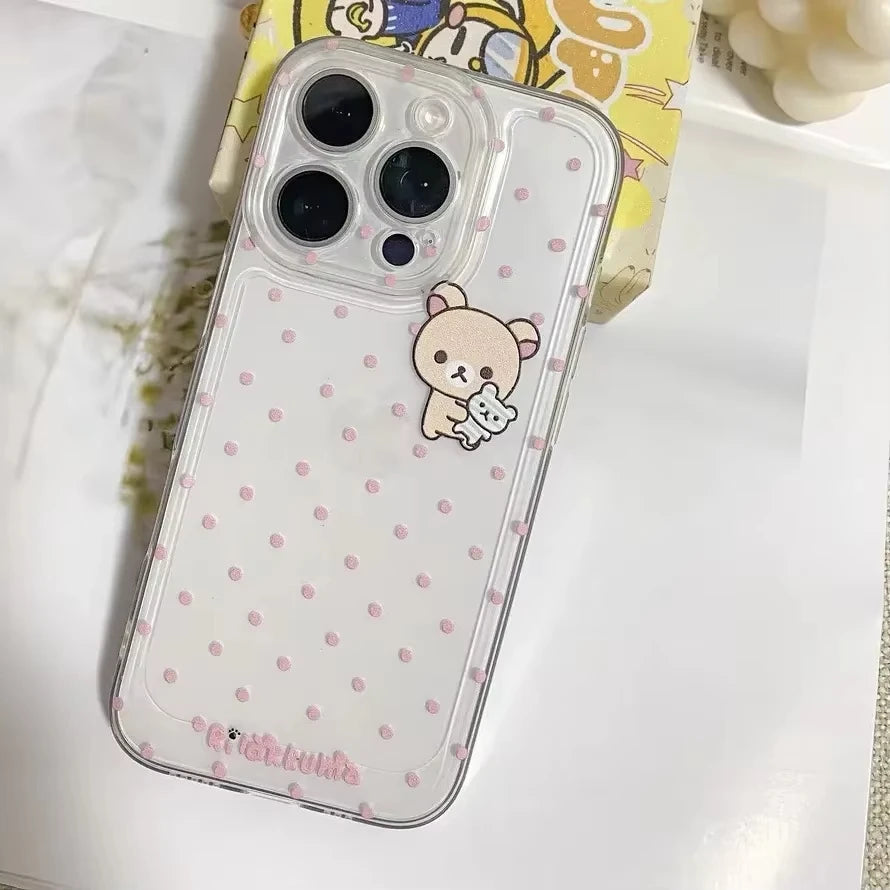 Cartoon Cute Easy Bear Pink Polka Dots Phone Case For iPhone