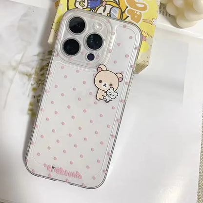 Cartoon Cute Easy Bear Pink Polka Dots Phone Case For iPhone