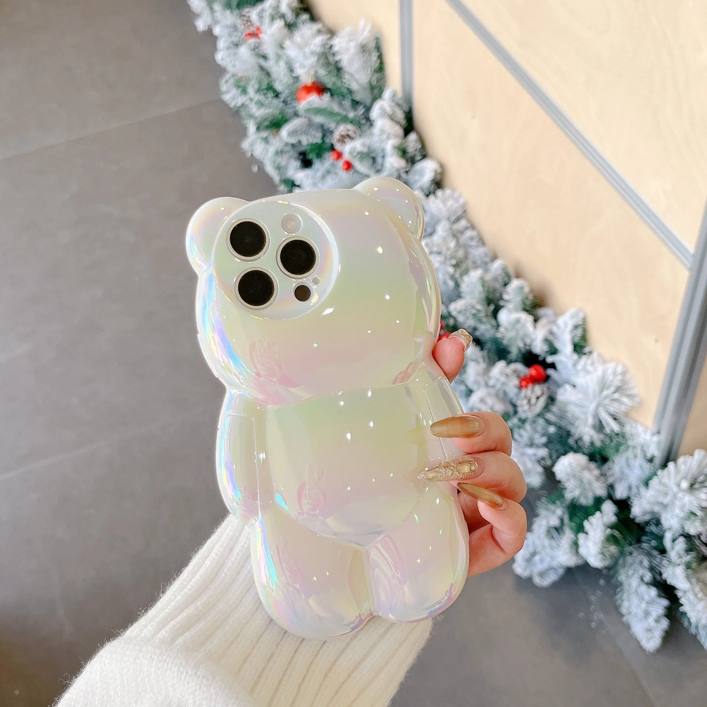 INS Cute 3D Gradient Electroplated Bear Phone Case Suitable For iPhone