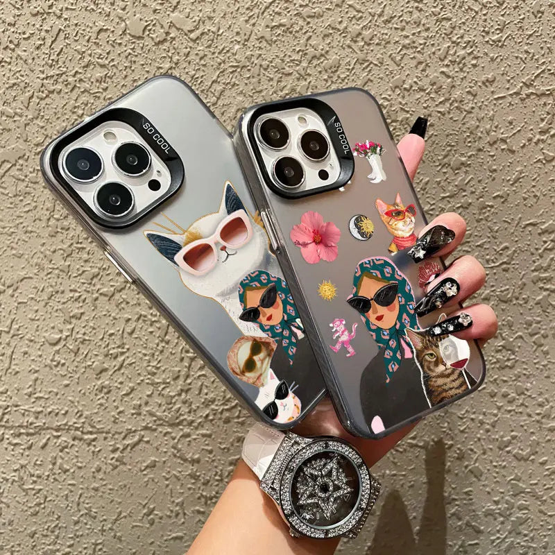 Cartoon Cute Cat Headscarf Women Phone Case For iPhone