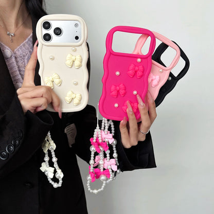 Korean 3D Bowknot Pearl Silicone Phone Case For iPhone