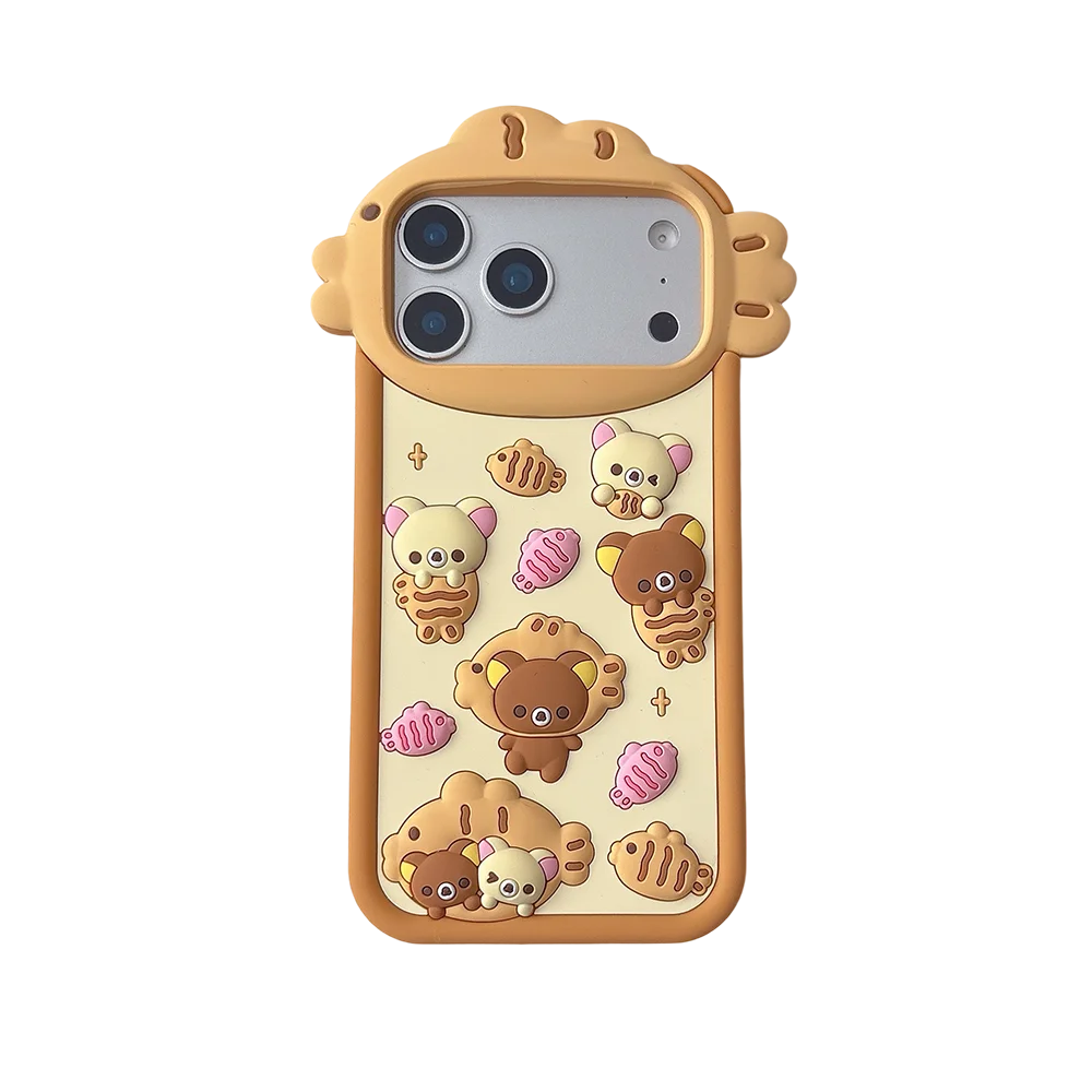 3D Cute Rilakkuma Bear Silicone Phone Case For iPhone Shockproof Soft Cover With Cartoon Design