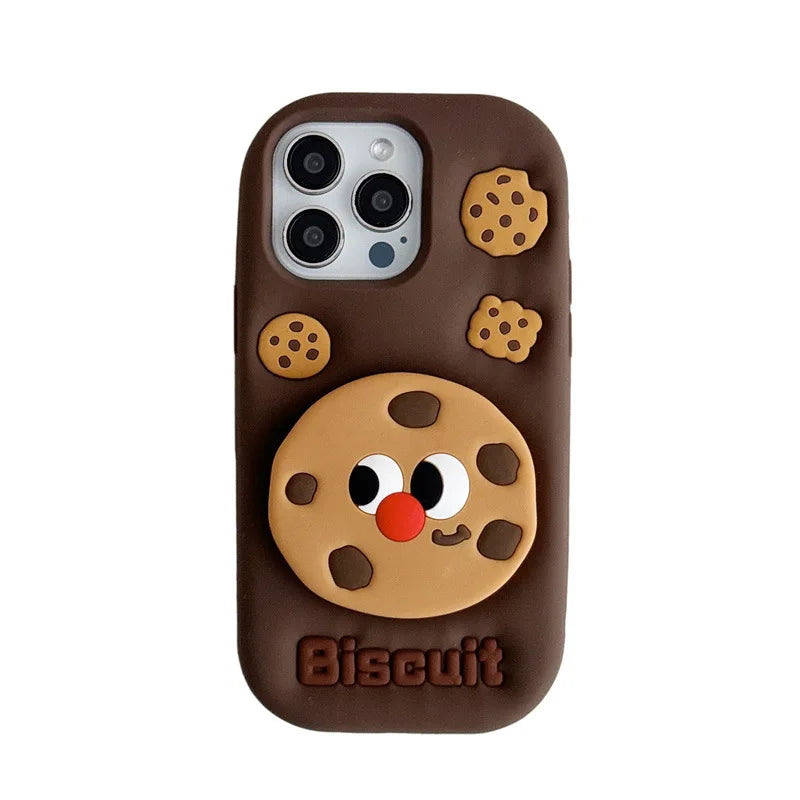 3D Cute Cartoon Chocolate Cookies Bracket Soft Silicone Phone Case For iPhone