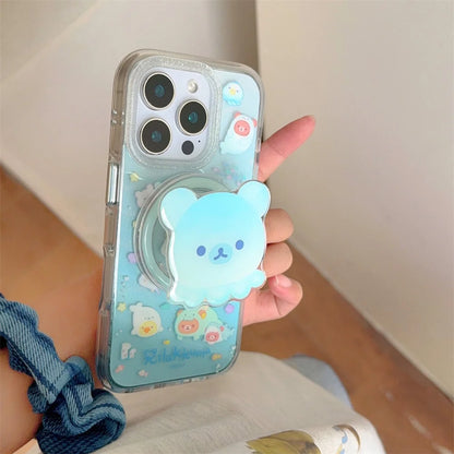 Funny Cute Rilakkuma Magnetic Stand Phone Case For iPhone Back Cover For Magsafe Cases Protective Fun