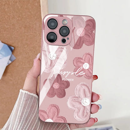 Flower Phone Case For iPhone  Shockproof Tempered Glass Cover