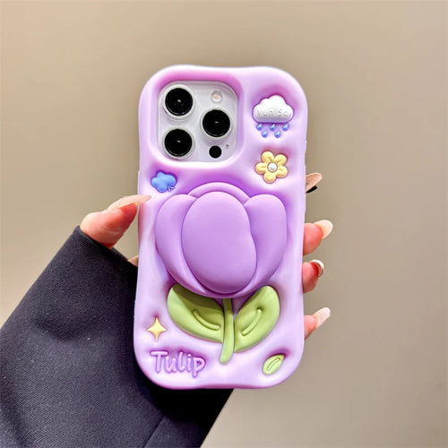 Cartoon 3D Purple Tulip Bracket Phone Case