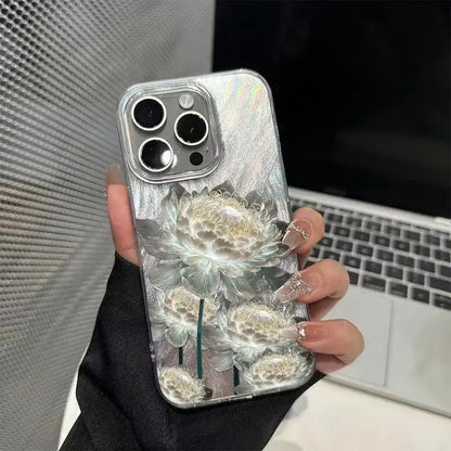 Five Golden Lotus Pattern Phone Case for IPhone Feather Texture Hard Cover