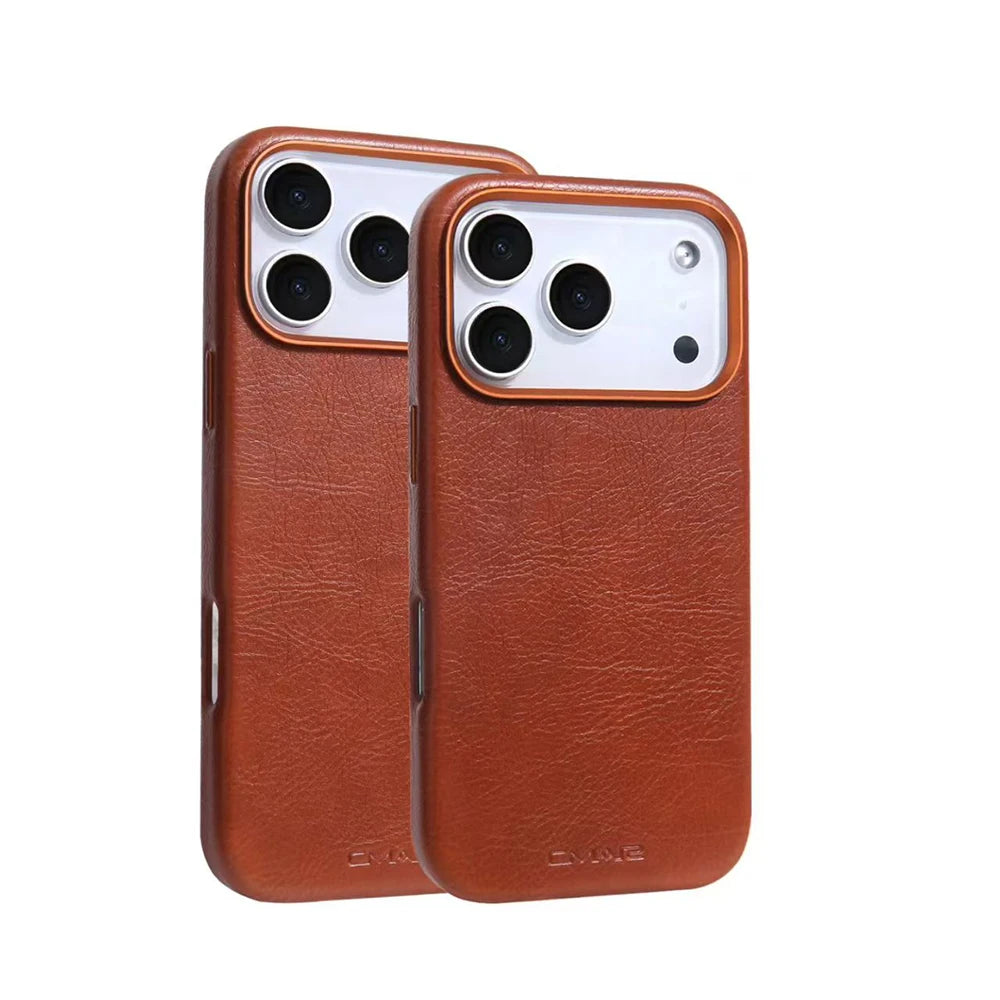 Leather-Style MagSafe iPhone Case With Alloy Lens Bumper Armor
