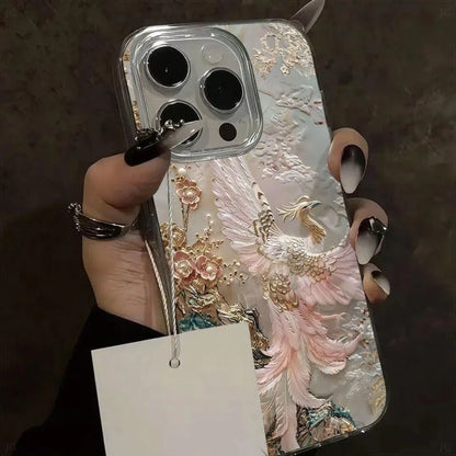 High End Feather Yarn Phoenix Pattern Design Phone Anti Drop Protective Case For iPhone