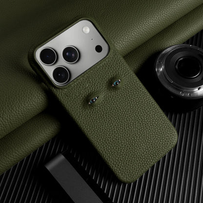 With Eyes Lychee Genuine Leather Case For iPhone