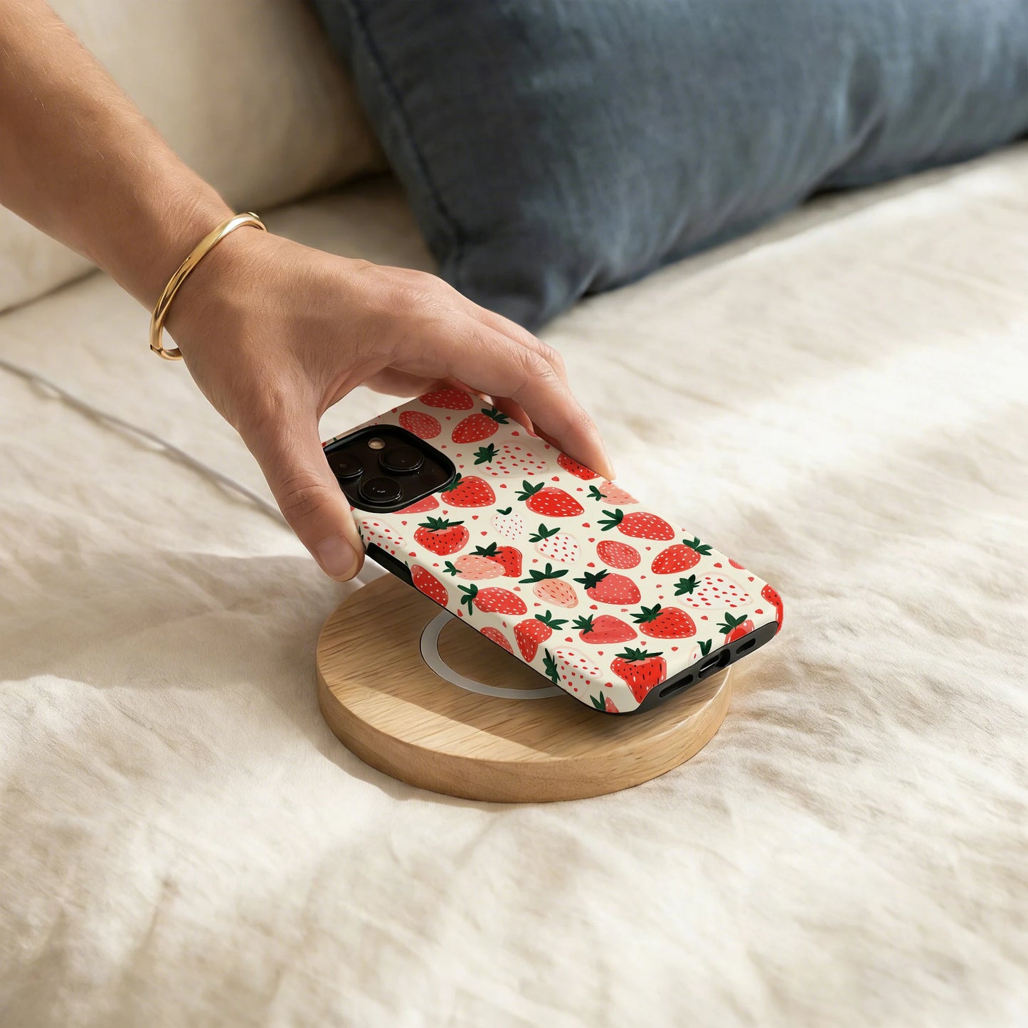Hand Drawn Strawberry Double Layer Magnetic Phone Case For iPhone Magsafe Protective Cover Coque