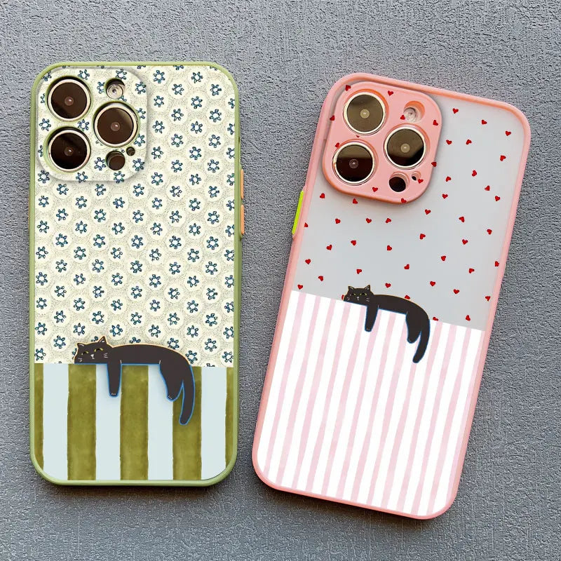 Artistic Black Cat Striped Pattern Phone Case For iPhone