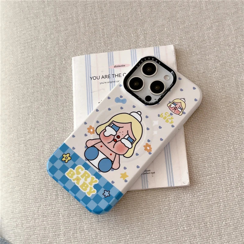 Korean Cute Plaid Pattern Girl Magnetic Phone Case For iPhone