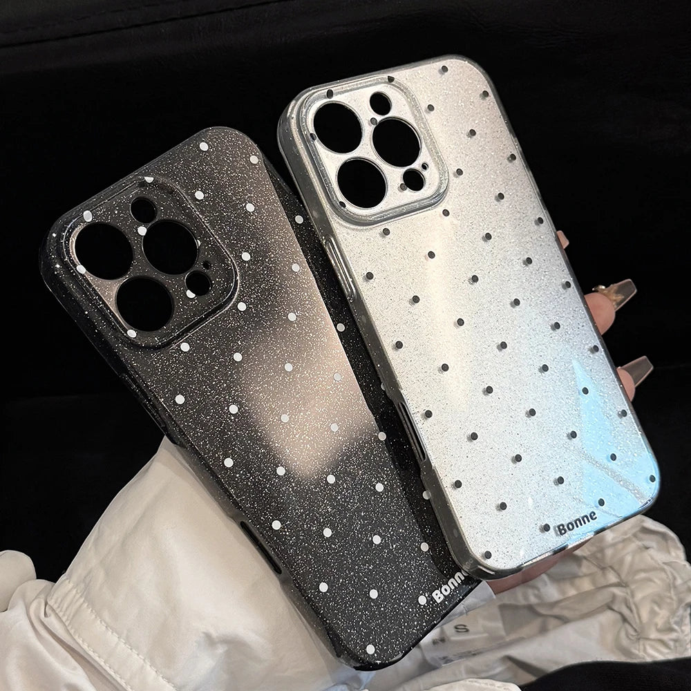 Lovely Glitter Korean Ins Sparkling Black White Polka Dots Phone Case