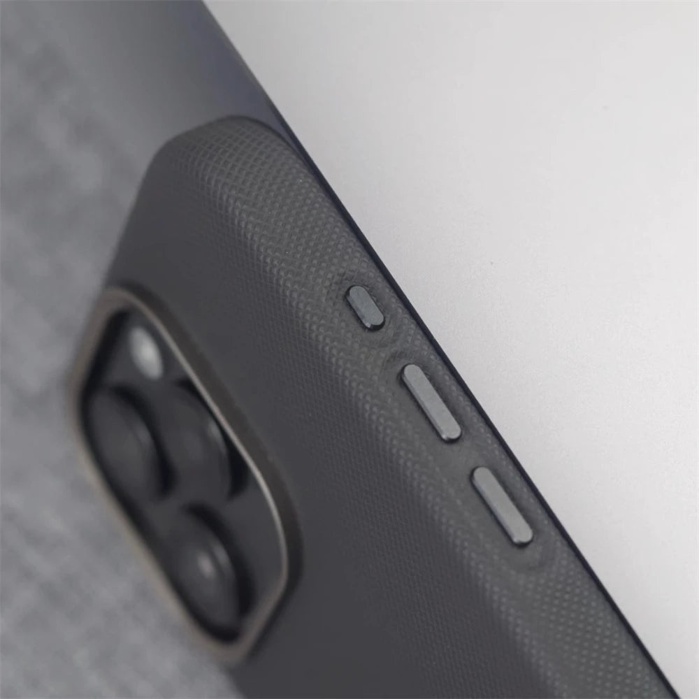 Luxury Alloy Lens Frame Particle PU Leather Magnetic Case For iPhone