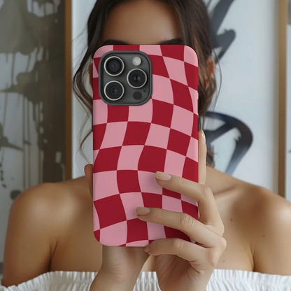 Retro Red Wavy Checkered Phone Case