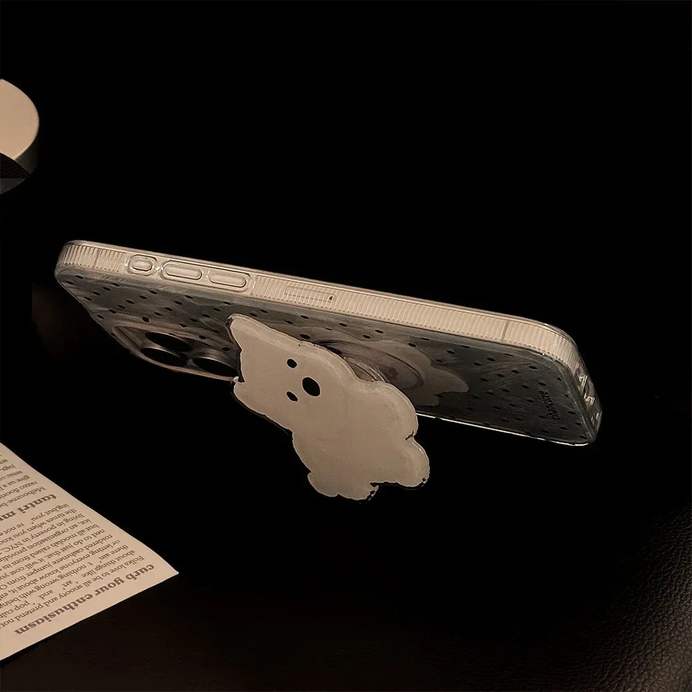 Korean Polka Dot Phone Case With Cartoon Puppy Bracket For iPhone